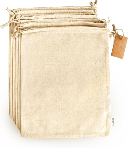 Cotton Storage Bags ??X-Large 14x17 Inch (6-Pack) ??Reusable Muslin Bags with Drawstrings ??Biodegradable Canvas Fabric Sacks ??Perfect for Bread, Bulk Produce, Potatoes, Onions, Shoes