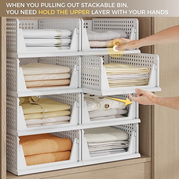 Pinkpum 8 Pack Closet Organizers and Storage Plastic Stackable Storage Bins