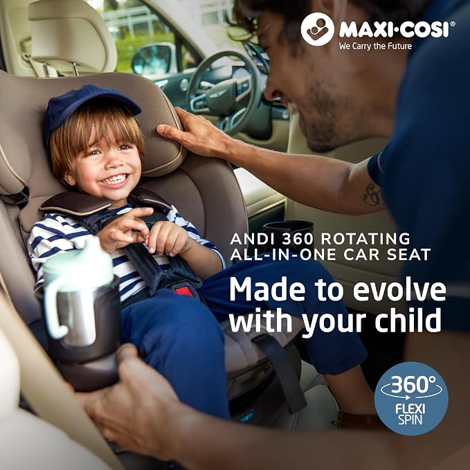 Maxi-Cosi Andi 360 Rotating All-in-One Baby Convertible Car Seat, Rear-Facing, Forward Facing Car Seat, Infant Toddler Booster, Easy Rotation, Tension System, Harness Adjust, Truffle