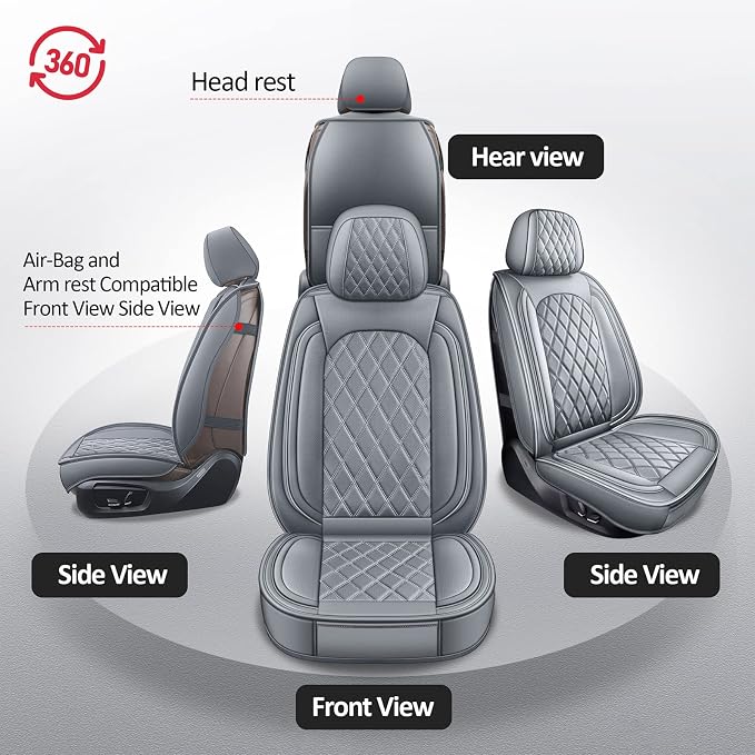 MIROZO Front Seat Covers Gray,2PCS Leather Car Seat Covers Waterproof Automotive Seat Covers Car Seat Protector Universal Seat Covers for Most Sedan SUV Pick-up Truck(Grey,2PCS)