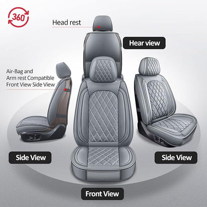 MIROZO Front Seat Covers Gray,2PCS Leather Car Seat Covers Waterproof Automotive Seat Covers Car Seat Protector Universal Seat Covers for Most Sedan SUV Pick-up Truck(Grey,2PCS)