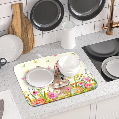 Easter Dish Drying Mat for Kitchen Counter Spring Easter Holiday Dish Drying