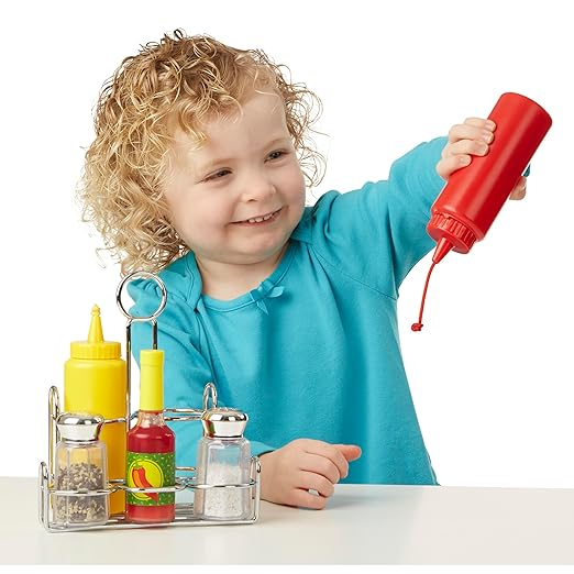 Melissa & Doug 6-Piece Condiments, Play Food Set with Kids Play Kitchen Accessories, Preschool Learning Toys for Girls & Boys 3+
