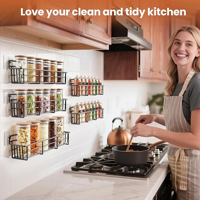 Mystozer Spice Rack wall mounted 6 Pack, Space-Saving Spice Organizer