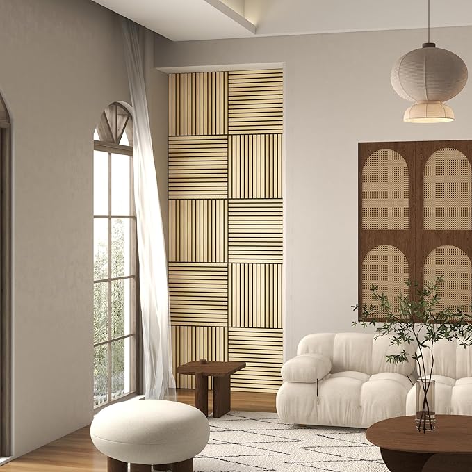 HOMCOM 4 Pack 3D Acoustic Panels, Wood Slat Wall Paneling