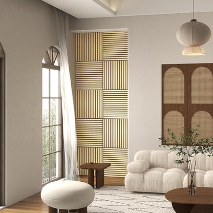 HOMCOM 4 Pack 3D Acoustic Panels, Wood Slat Wall Paneling