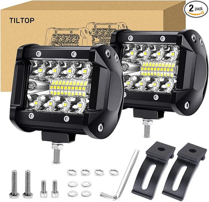 LED Pods 4inch LED Light Bar Fog Lights Off-Road Driving Lights 2PCS 120W 1,200LM Triple-Row Flood Spot Combo Waterproof Work Light for Trucks Boat Golf Cart Jeep SUV ATV UTV
