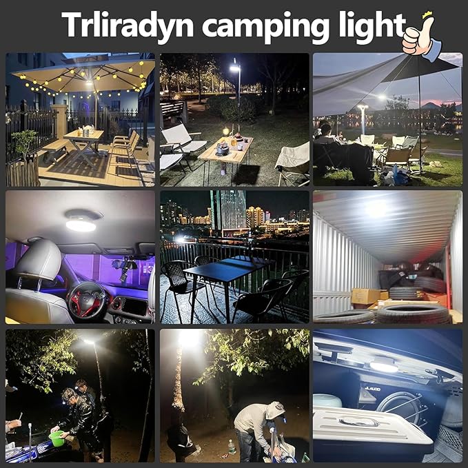 10800mAh Rechargeable Hanging Tent Light with Magnet, 30W 4000LM LED 4 Color Lighting Modes Camping Lantern, Portable IPX5 Waterproof LED Flashlight for Emergency & Gift