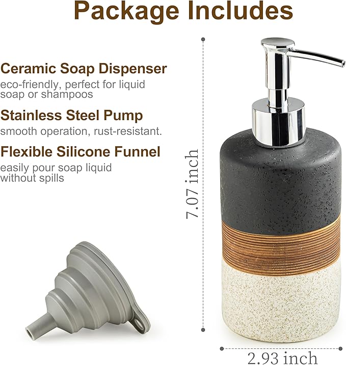 Dish Soap Dispenser Set with Silicone Funnel, Hand Soap, Body Wash, Ceramic