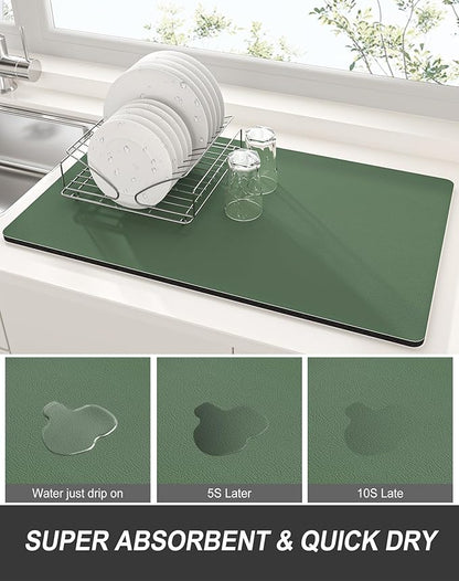 Rnivvi Dish Drying Mat for Kitchen Counter, XL 15 x 24" Super Absorbent Drainer