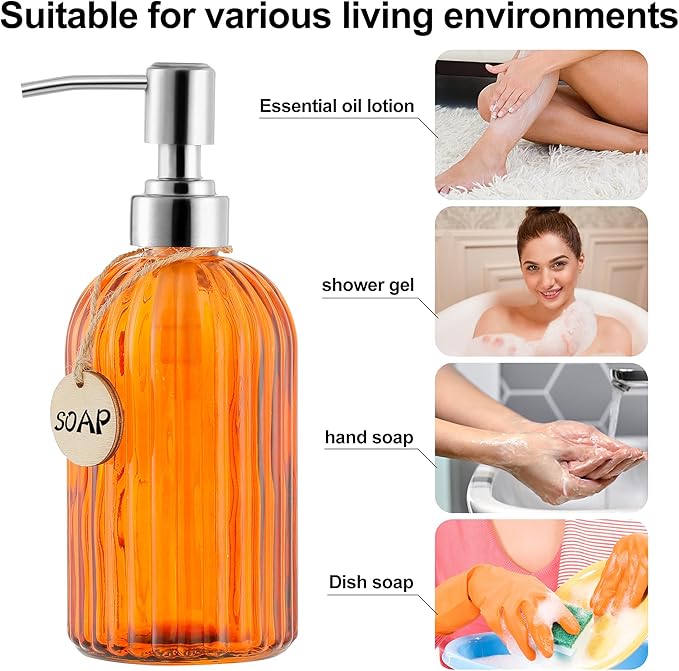 MOCLIF 16 OZ Soap Dispenser，Tempered Glass Clear Vertical Stripe
