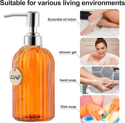 MOCLIF 16 OZ Soap Dispenser，Tempered Glass Clear Vertical Stripe