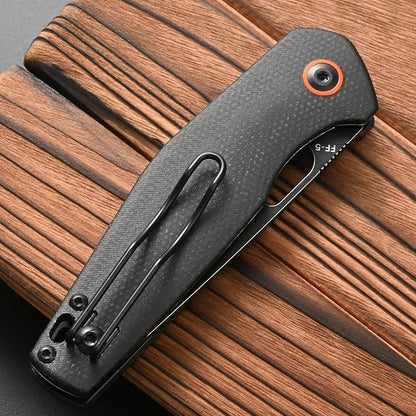 FF5 Folding Pocket Knife,DC53 Steel Blade Micarta Handle with Pocket Clip for Outdoor Camping Hunting Fishing Working (Black)
