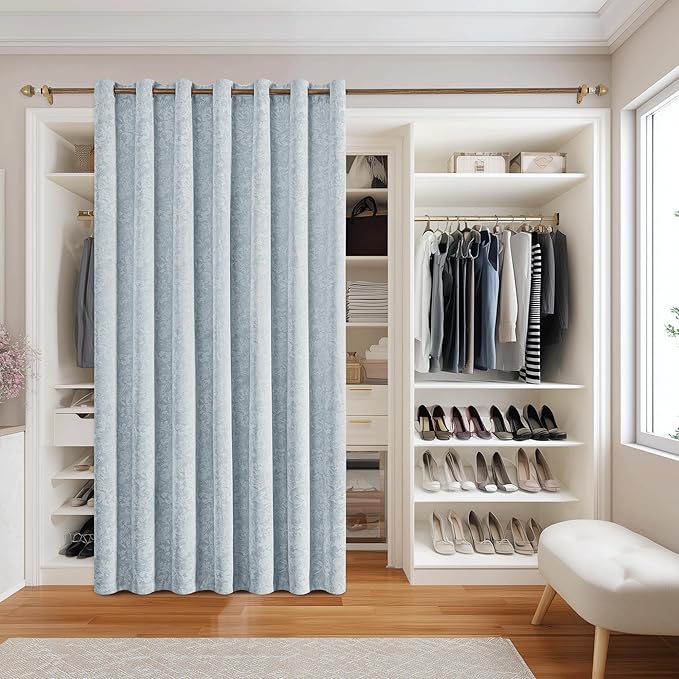 Beauoop Blue Floral Jacquard Blackout Curtains 84 Inches Long