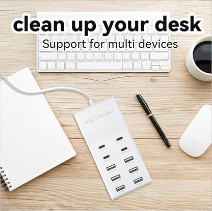 USB Charging Station with 6 USB-A & 4 USB-C Ports, 50W 10A USB Charging Block