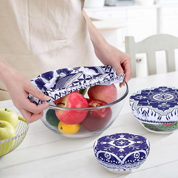 5 Pieces Bowl Covers Reusable, 5 Size Elastic Cloth Bowl Covers