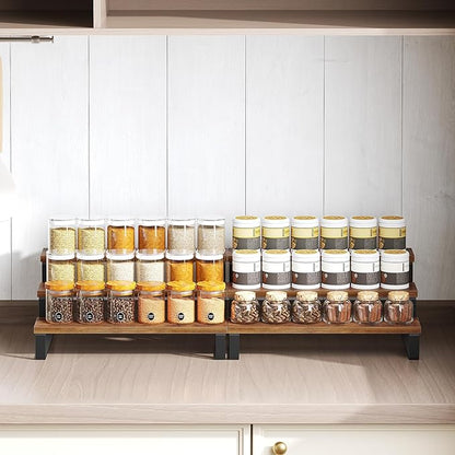 YATINEY Spice Rack, 3 Tier Wooden Display Riser Stand, Kitchen Storage Organizer