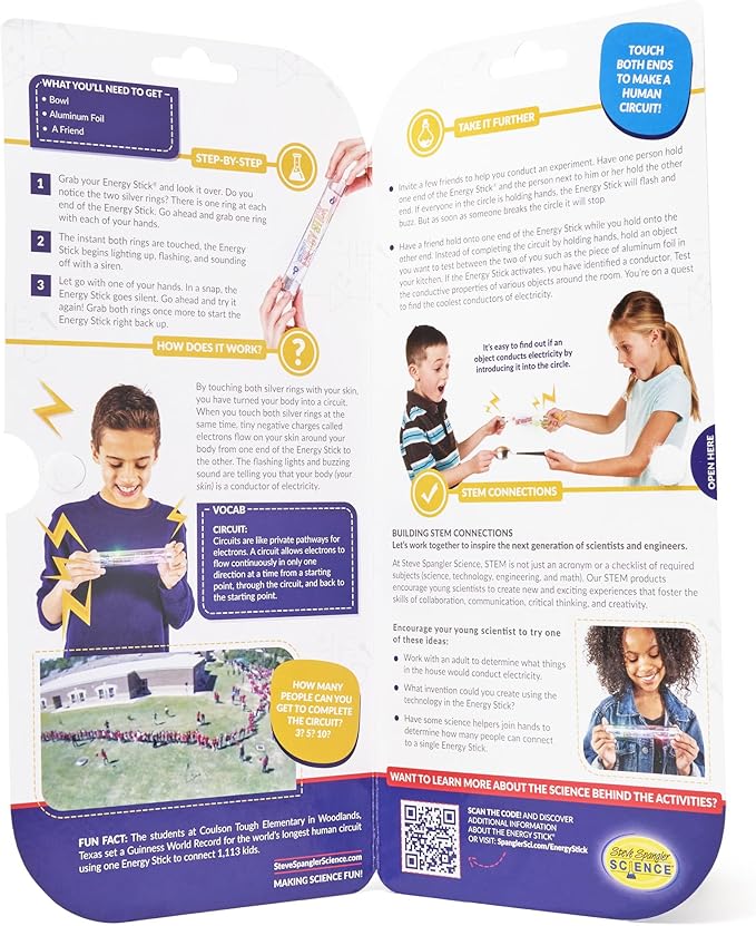 Steve Spangler Science Energy Stick – Fun Science Kits for Kids to Learn About Conductors of Electricity, Safe, Hands-On STEM Learning Toy, Independent or Group Activity for Classrooms or Home