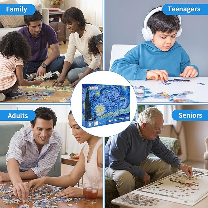 100 Piece Puzzles for Kids Starry Night 100 Piece Puzzle Famous Oil Painting Puzzles for Adults 100 Pieces Classic Art Puzzles by Vincent Van Gogh Puzzle for Kids Ages 6-10 Senior Gift
