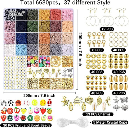 BBita 6680Pcs Clay Beads Bracelet Making Kit, Flat Preppy Beads for Friendship Bracelets, Polymer Clay Beads with Charms for Jewelry Earrings Necklaces Making Kit, Crafts Gifts for Girls Ages 6-12
