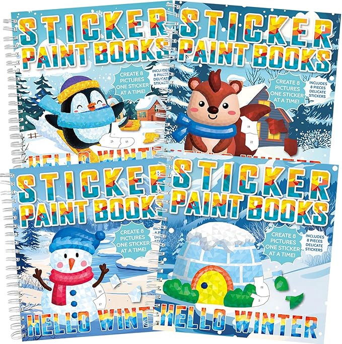 6Pcs Hello Winter Paint by Sticker Books for Kids Ages 4-8 Sticker by Number Books Activity Book for Kids Ages 3-5 Sticker Puzzle Book Xmas Craft Art Toddler Girl Gift with Snowman Penguin 48 Pictures