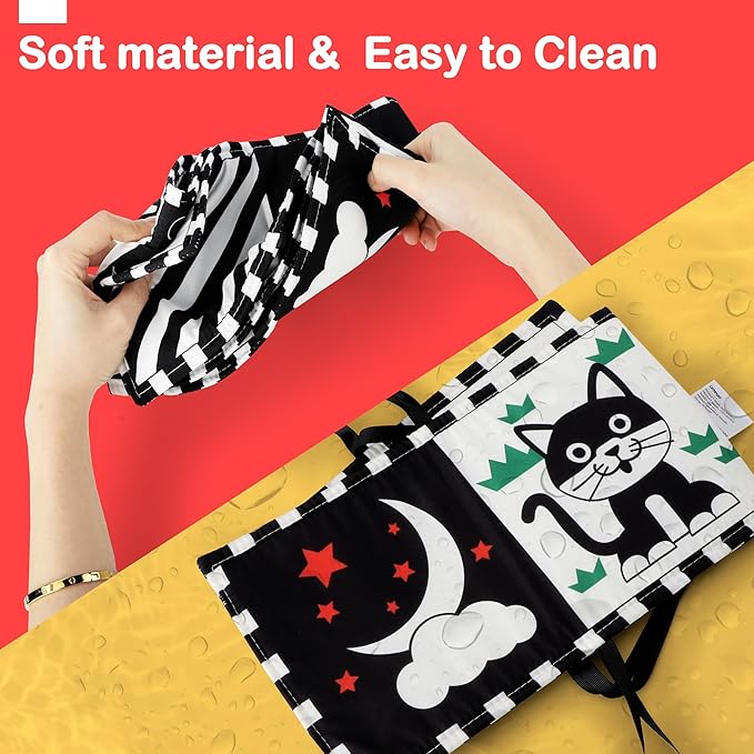URMYWO Black and White Baby Toys, Tummy Time High Contrast Newborn Toys 0-3 Months, Soft Baby Book, Visual Stimulation Montessori Sensory Infant Toys 0-6-12 Months, Shower Gift for Boys Girls