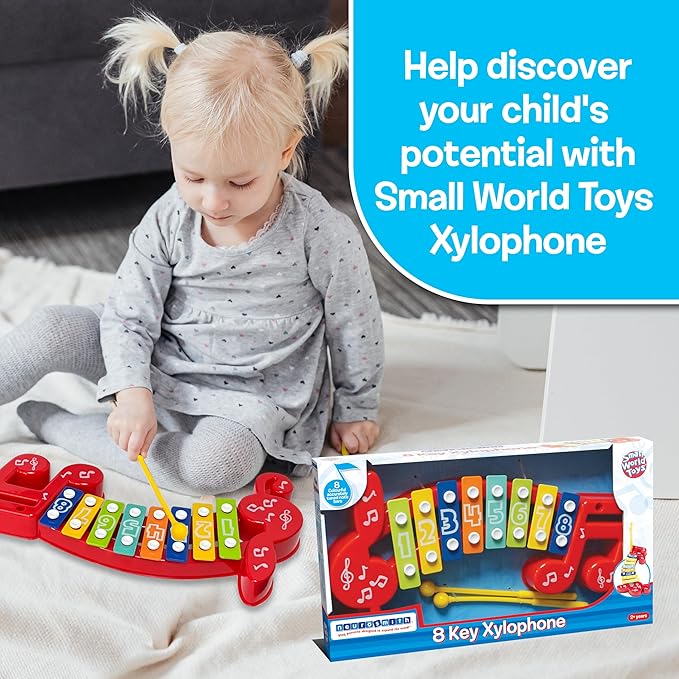 Small World Toys Xylophone for Kids: 8 Key Colorful Xylophones for Toddlers Age 2+, Kids Musical Instrument Montessori Toys, Xylophone Toy 8 Notes with 2 Sticks, Great Gift for Boys Girls