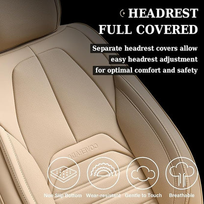 Coverado Seat Covers, Car Seat Covers Front Seats, Automotive Seat Covers, Waterproof Nappa Leather Car Seat Cover, Car Seat Cushion, Beige Seat Covers Carseat Cover Universal Fit for Most Cars
