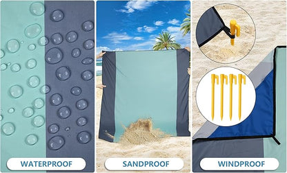 WIWIGO Beach Blanket Waterproof Sandproof Beach Mat 79" X 83"/10'x9'for 2-8