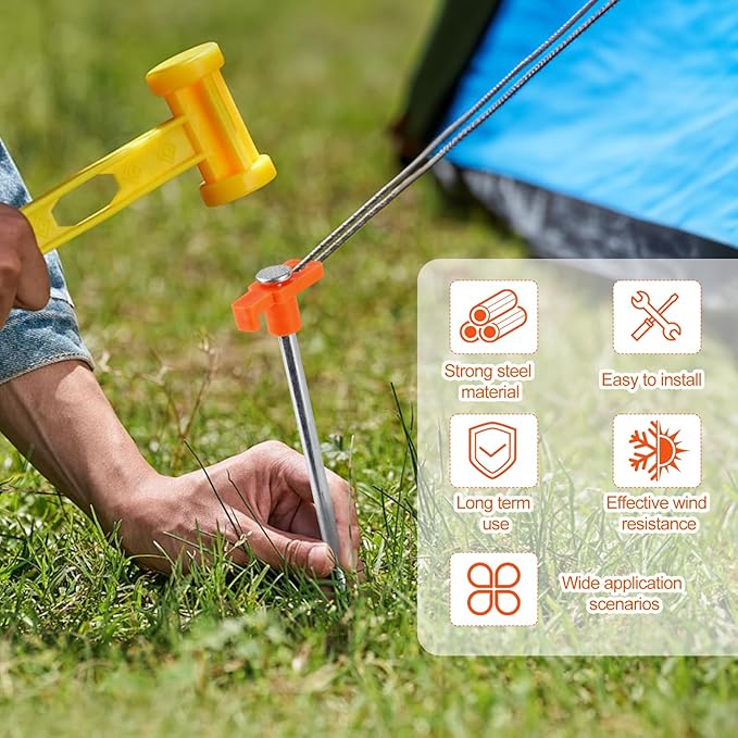 30 Pack Tent Stakes Heavy Duty,9.6 Inch Non-Rust Metal Tent Pegs,Ground Stakes Tent Spikes,Camping Stakes for Outdoor Camping,Grassland,Garden,Orange
