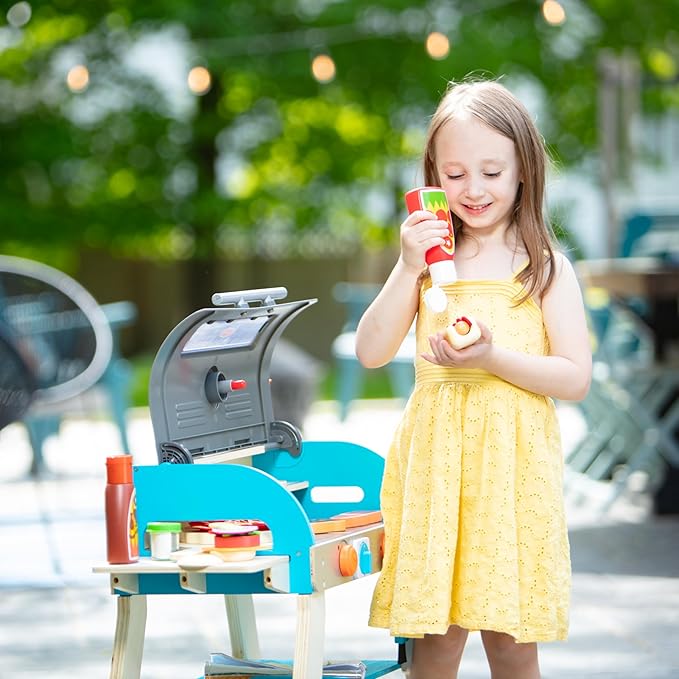 Melissa & Doug Deluxe Wooden Barbecue Grill, Smoker & Pizza Oven, Toy Food & Kids Play Kitchen Accessories, Preschool Learning Toys for Girls & Boys 3+ - FSC Certified