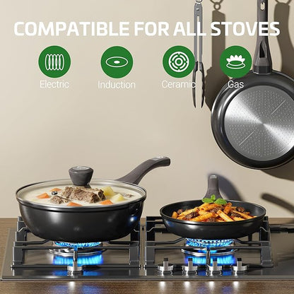Nonstick Cookware Set, Titanium Coating Pan Set, Induction Cookware Oven Safe