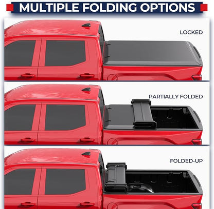MOSTPLUS Quad Fold Soft Tonneau Cover Truck Bed Compatible for 2014-2026 Toyota Tundra Fleetside for Models with or Without The Deckrail System (5.5 FT) On Top Cargo Bed Waterproof