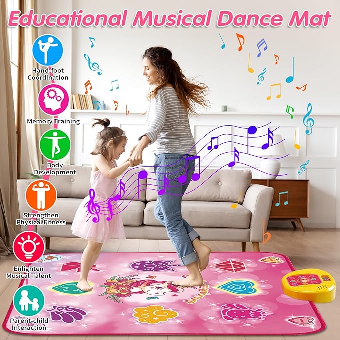 Unicorn Dance Mat Toys for 3-12 Year Old Girls, Dance Pad with LED Lights, Built-in Music, 6 Game Modes, Electronic Dancing Mat as Christmas Birthday Gift for 3 4 5 6 7 8 9+ Girls (Pink)