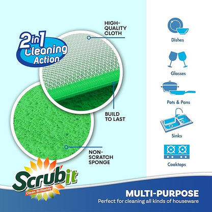 Scrub and Wipe Cleaning Pads – SCRUBIT Dual Sided Scouring Pad and Sponge