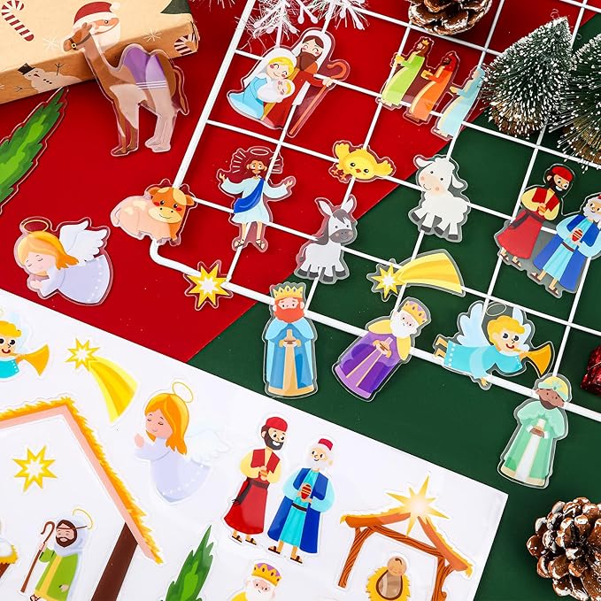 MARFOREVER Nativity Christmas Window Clings Stickers,50 PCS Christmas Religious Gel Stickers Holy Jesus Thick Gel Clings Decals for Gift Toddlers Classroom Xmas Window