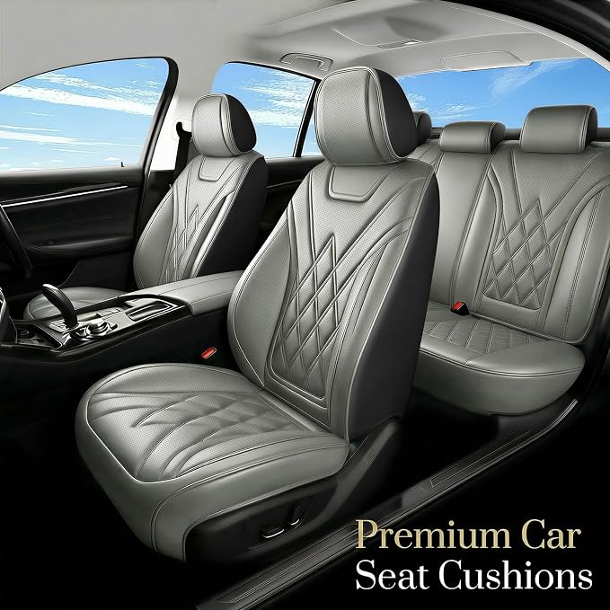 Car Seat Covers Compatible with Hyundai Tucson 2010-2025 2026- Full Set 5 Seats Luxury Leather All-Weather Seat Cushions & Protectors, Waterproof & Breathable, Airbag Compatible (Gray)