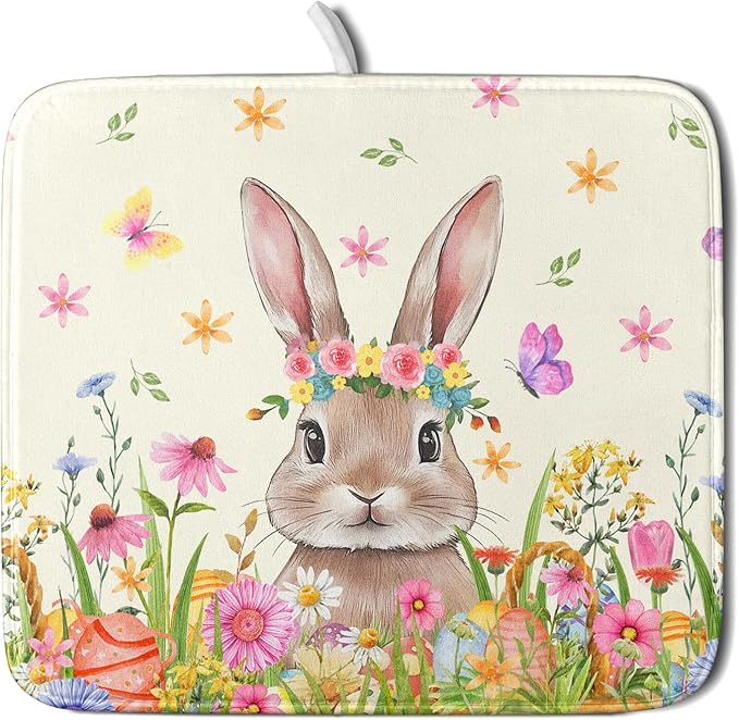 Easter Dish Drying Mat for Kitchen Counter Spring Easter Holiday Dish Drying