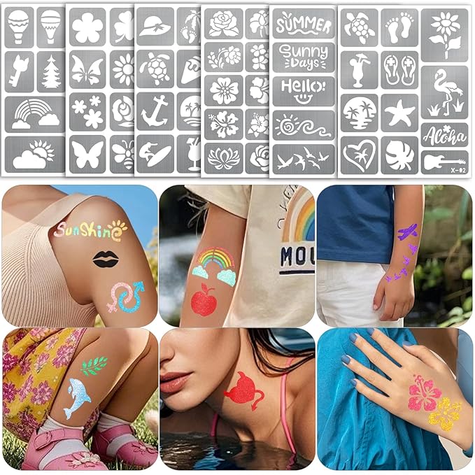 Yazhiji 167 PCS Temporary Tattoo Stencils for Kids, Face and Body Paint Stencils, Girl Boy Glitter Tattoos Pack for Kids Halloween School Show Birthdays Summer Christmas Party Favor Supplies