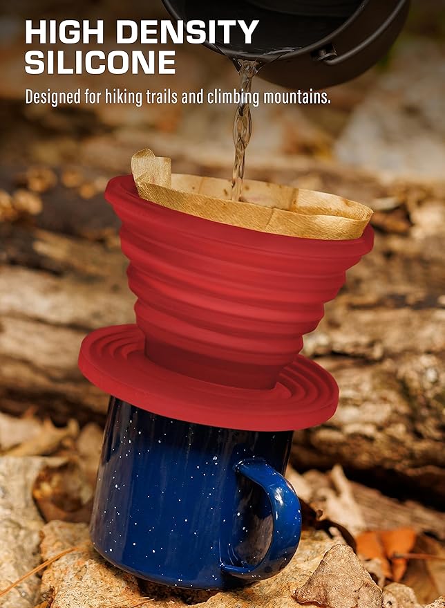 COLETTI Sierra Camping Pour Over Coffee Dripper - Collapsible Pour Over Coffee Dripper - Includes Pack of Paper Filters [Red, Pack of 2]