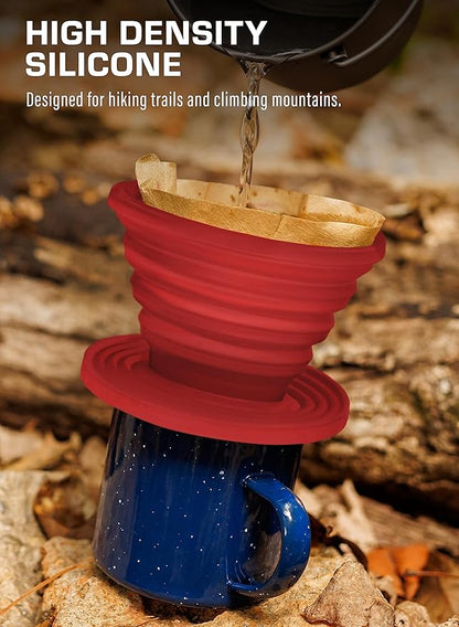 COLETTI Sierra Camping Pour Over Coffee Dripper - Collapsible Pour Over Coffee Dripper - Includes Pack of Paper Filters [Red, Pack of 2]