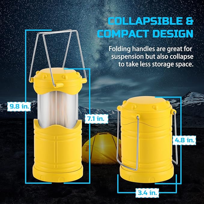 Lichamp 4 Pack LED Camping Lanterns, Collapsible Flameless Candles Tea Lights, Portable Battery Powered Camping Lights Emergency Supplies Kit, Yellow