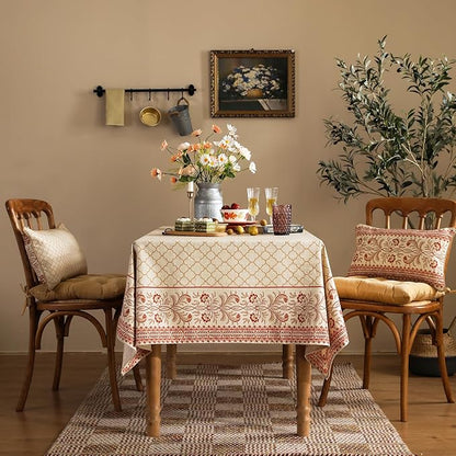 ISAENNE Designer Linen Floral Rectangular Table Cloth,Pale Yellow Farmhouse Indoor Tablecloth,Durable Decor Tablecloths for Dining Kitchen Thanksgiving Christmas,55"*79"-Chamonix A