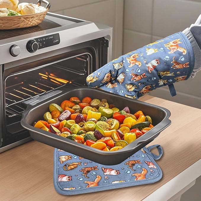 Oven Mitts Gloves 1 Pair Heat Resistant 480 ℉ Non Slip Clear Silicone Printed