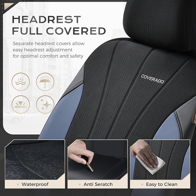 Coverado Car Seat Covers, Auto Car Seat Covers 5 Seats, Mesh Breathable Blue Seat Protectors for Car, Driver Seat Covers Universal Fit for SUV, Truck, Vans, Sedan