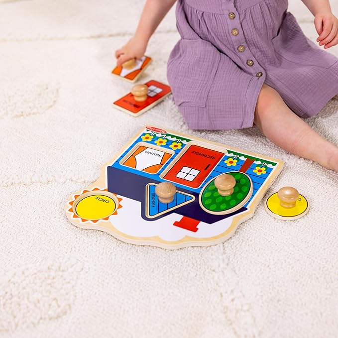 Melissa & Doug First Shapes Jumbo Knob Puzzle, Wooden Peg Puzzle for Toddlers, Educational Toy for Shape Recognition and Fine Motor Skills, Ages 1+