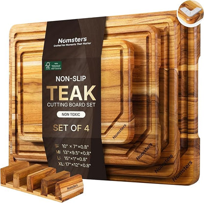 4 Pack Teak Wood Cutting Board Set