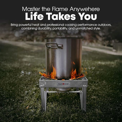 GasOne Stainless Steel Outdoor Propane Burner ??High Pressure Camp Stove with Adjustable Regulator & Steel-Braided Hose