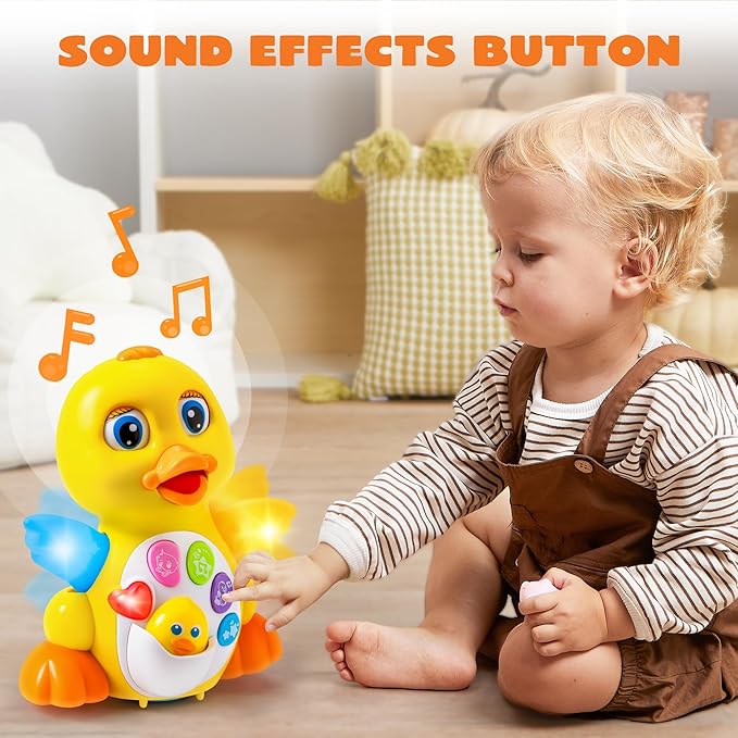 JOYIN Baby Toys Duck, Infant Dancing Crawling Musical Toys 18+ Months, Tummy Time Light Up Learning Duck with Music & Lights, Baby Easter Basket Stuffers Gifts