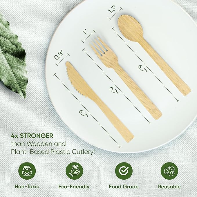 EcoPreps 100% Compostable Bamboo Cutlery Set Eco-Friendly, Biodegradable